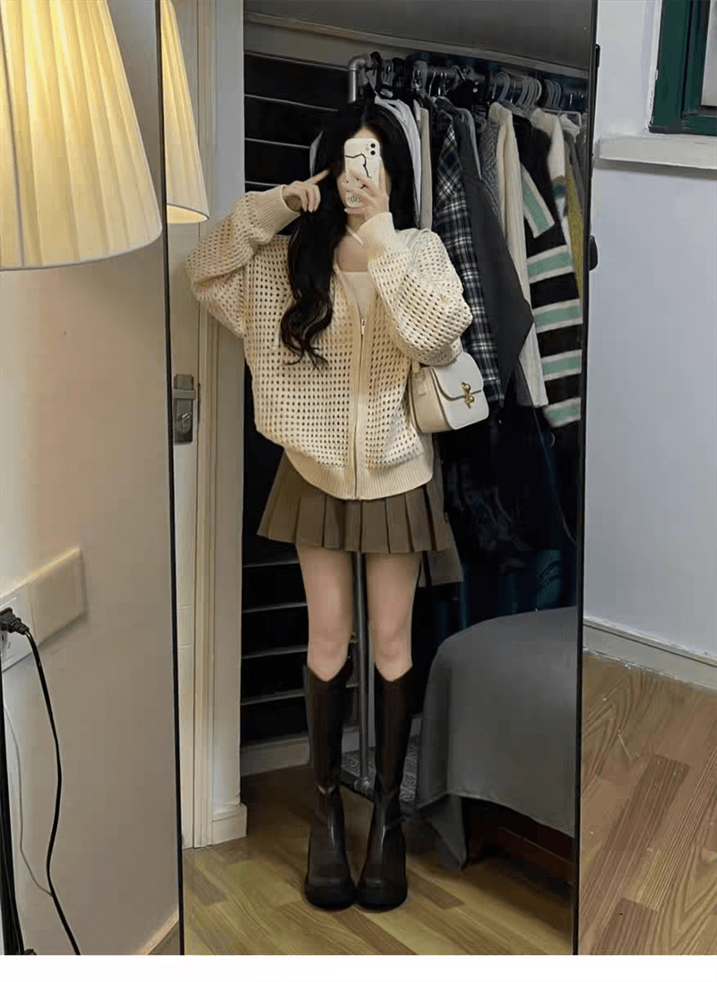 홀로우 아웃 디자인 센스 후드 외부 가져 가라. 얇은 스타일 재킷 한국 스타일 봄 여름 느긋한 후드티 지퍼 니트 오픈 가디건 맨위 여성 상세 이미지 10