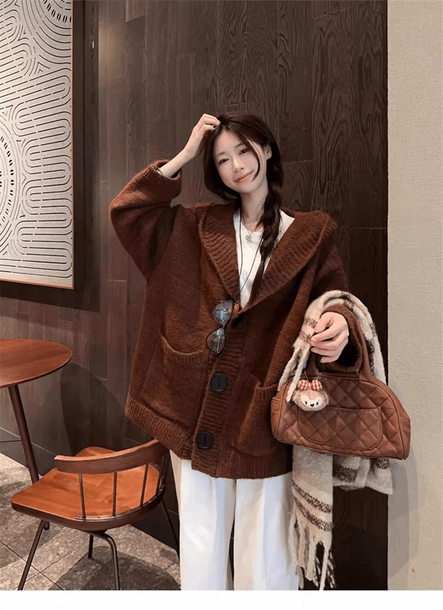 플러스 두꺼운 에디션 한국 동대문 느긋한 바람 후드 니트 오픈 가디건 스웨터 코트 가을 겨울 새로운 상세 이미지 12