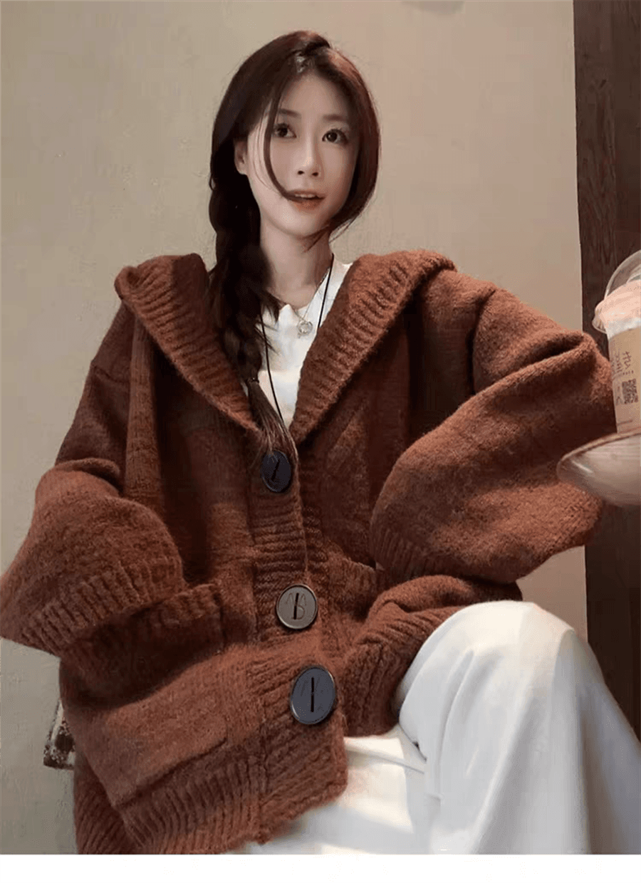 플러스 두꺼운 에디션 한국 동대문 느긋한 바람 후드 니트 오픈 가디건 스웨터 코트 가을 겨울 새로운 상세 이미지 13