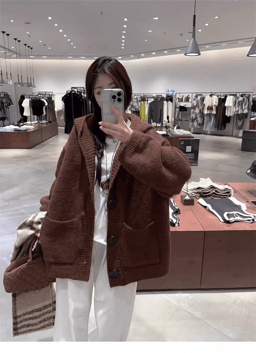 플러스 두꺼운 에디션 한국 동대문 느긋한 바람 후드 니트 오픈 가디건 스웨터 코트 가을 겨울 새로운 상세 이미지 14