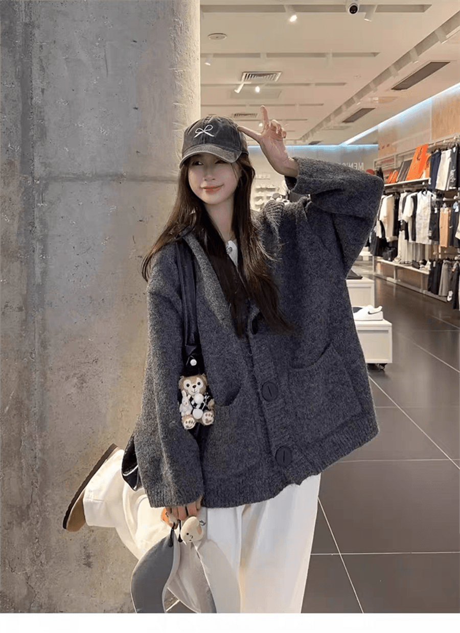플러스 두꺼운 에디션 한국 동대문 느긋한 바람 후드 니트 오픈 가디건 스웨터 코트 가을 겨울 새로운 상세 이미지 17