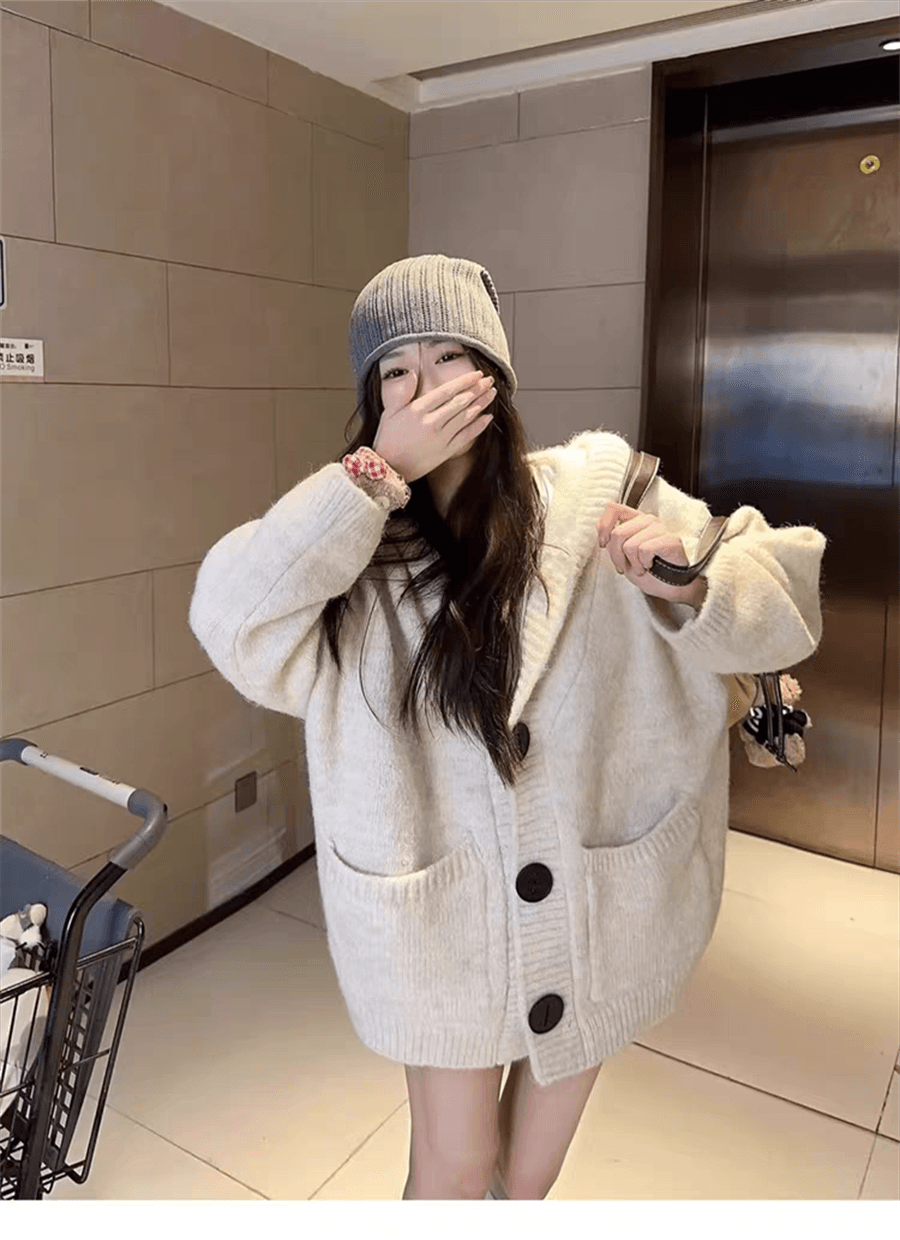 플러스 두꺼운 에디션 한국 동대문 느긋한 바람 후드 니트 오픈 가디건 스웨터 코트 가을 겨울 새로운 상세 이미지 18