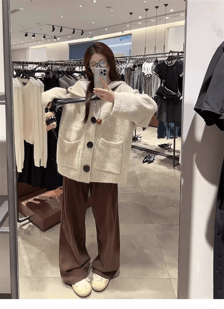 플러스 두꺼운 에디션 한국 동대문 느긋한 바람 후드 니트 오픈 가디건 스웨터 코트 가을 겨울 새로운 상세 이미지 19