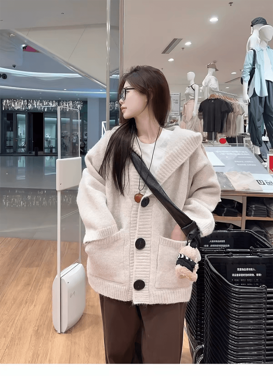 플러스 두꺼운 에디션 한국 동대문 느긋한 바람 후드 니트 오픈 가디건 스웨터 코트 가을 겨울 새로운 상세 이미지 24