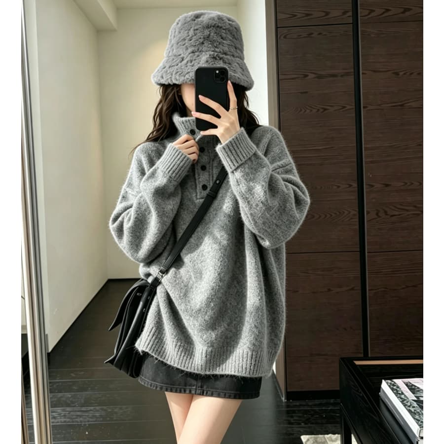 레트로 터틀넥 풀오버 스웨터 여자 가을 겨울 두꺼운 외출용 느긋한 바람 루즈핏 폴로 칼라 부드러운 찹쌀 니트 맨위 이미지 2