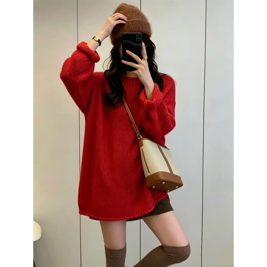 이른 가을 chic 느긋한 바람 니트 스웨터 스웨터 여자 가을 새로운 한 부서 고급 센스 루즈핏 긴팔 맨위 이미지 5