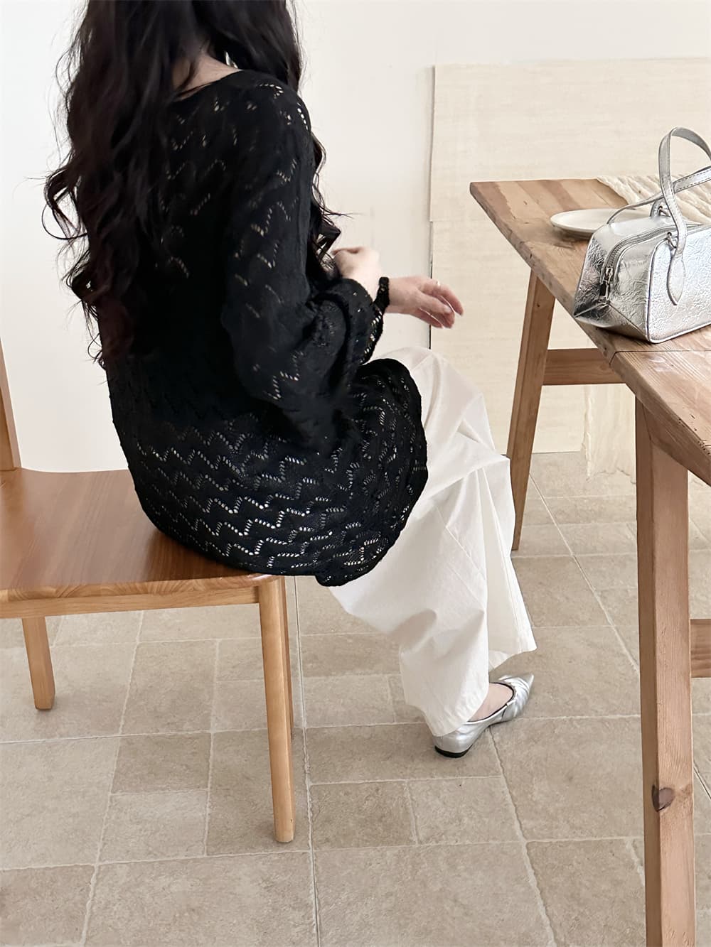 실사 한 부서 느긋한 바람 루즈핏 긴팔 니트 블라우스 봄 가을 새로운 여성 외국 가스 패션 롱 코트 홀로우 아웃 맨위 상세 이미지 23