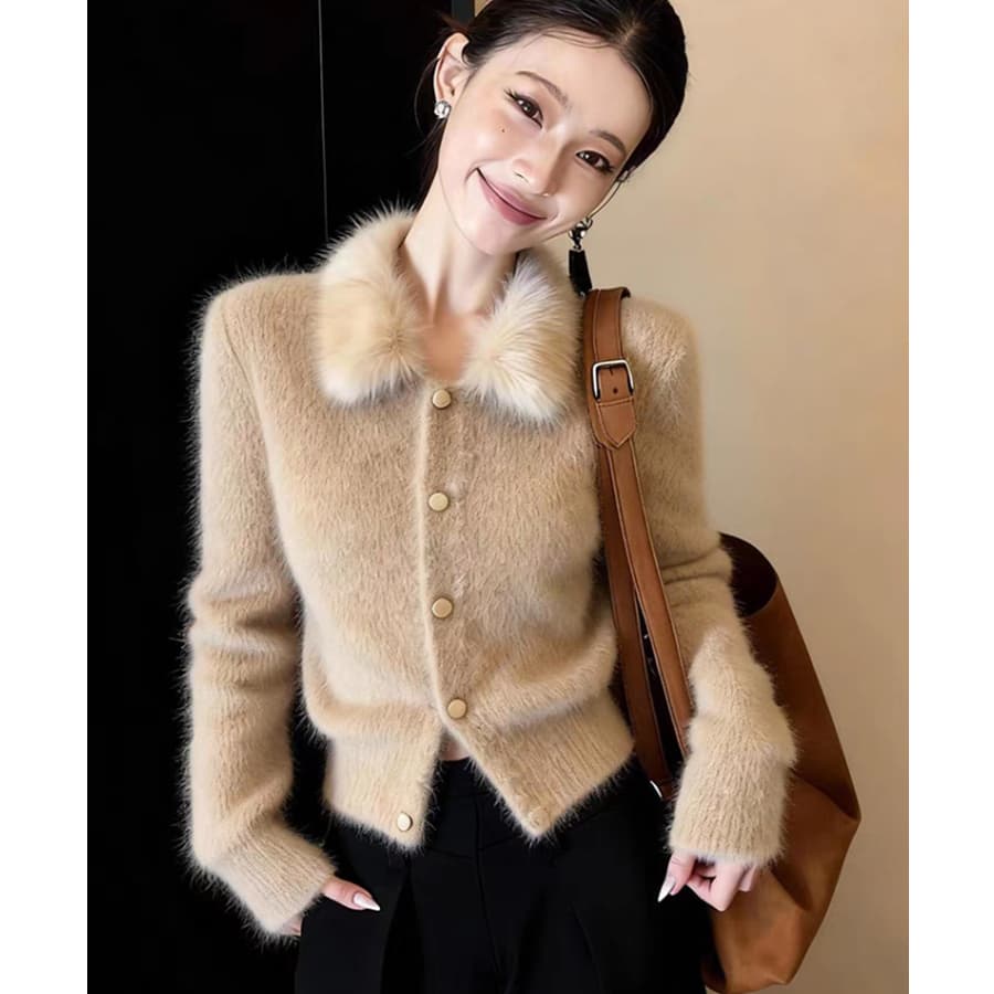 프랑스식 작은 샤넬 스타일 모피 칼라 스웨터 여자 겨울 니트 오픈 가디건 슈퍼 화재 연령 감소 맨위 플리스 쇼트 스타일 재킷