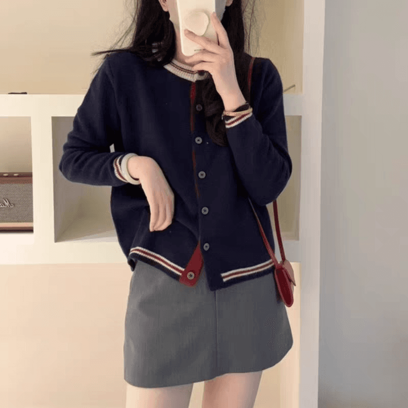 가을 겨울 새로운 여성 의류 패션 미니멀리즘 영국식 패치워크 색상 니트 오픈 가디건 스웨터 코트 고급 착용 가져 가라. 아름다운 맨위 상세 이미지 3