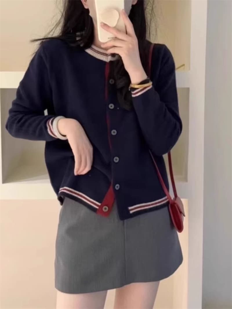 가을 겨울 새로운 여성 의류 패션 미니멀리즘 영국식 패치워크 색상 니트 오픈 가디건 스웨터 코트 고급 착용 가져 가라. 아름다운 맨위 상세 이미지 9