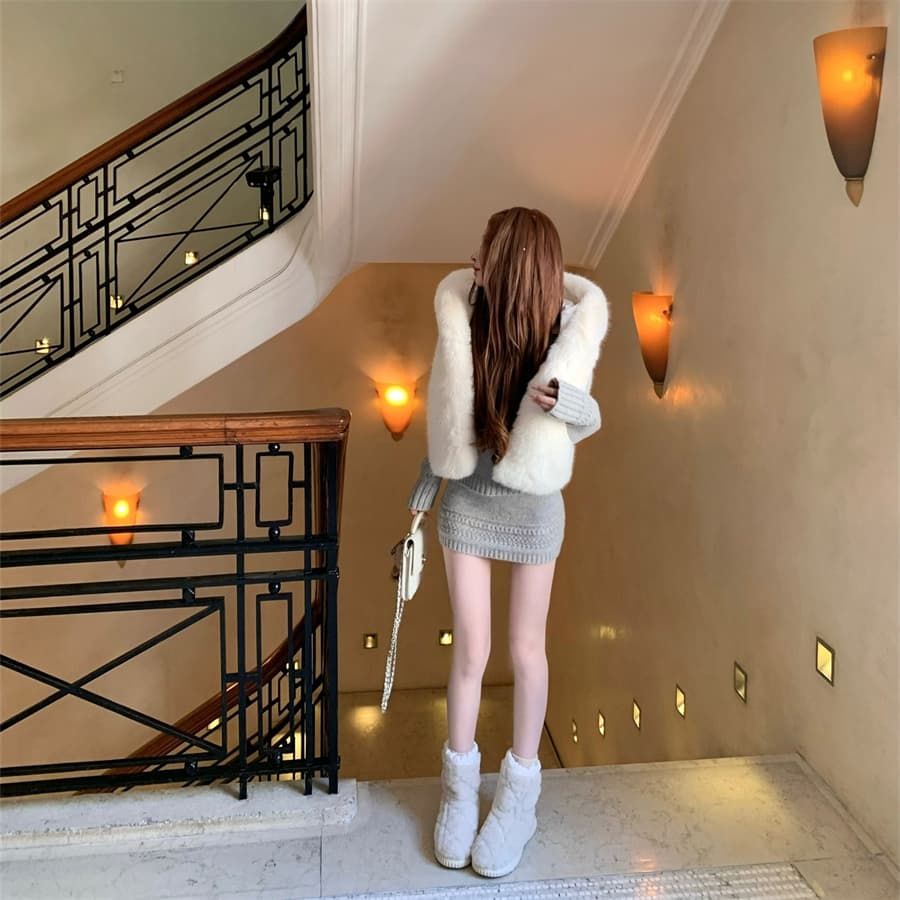작은 키 한 부서 느긋한 바람 회색 니트 원피스 아이들 가을 겨울 새로운 스웨터 세트 타이트 스커트 투피스 세트 상세 이미지 34