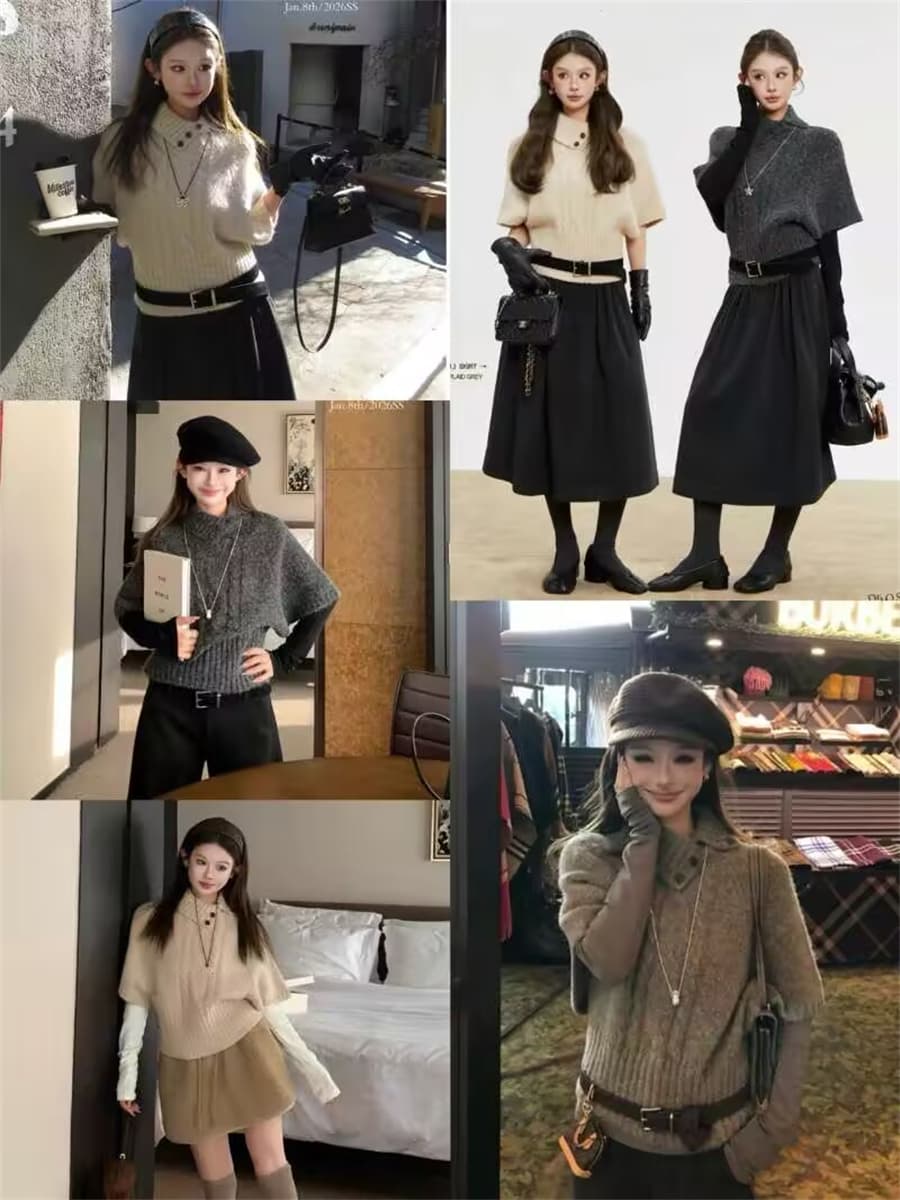 레트로 부유 한 가족 천 골드 miu 부서 착용 가져 가라. 양 낙타 망토 비스듬한 폴로 칼라 중간 소매 스웨터 가을 겨울 켜기 새로운 니트 맨위 상세 이미지 6