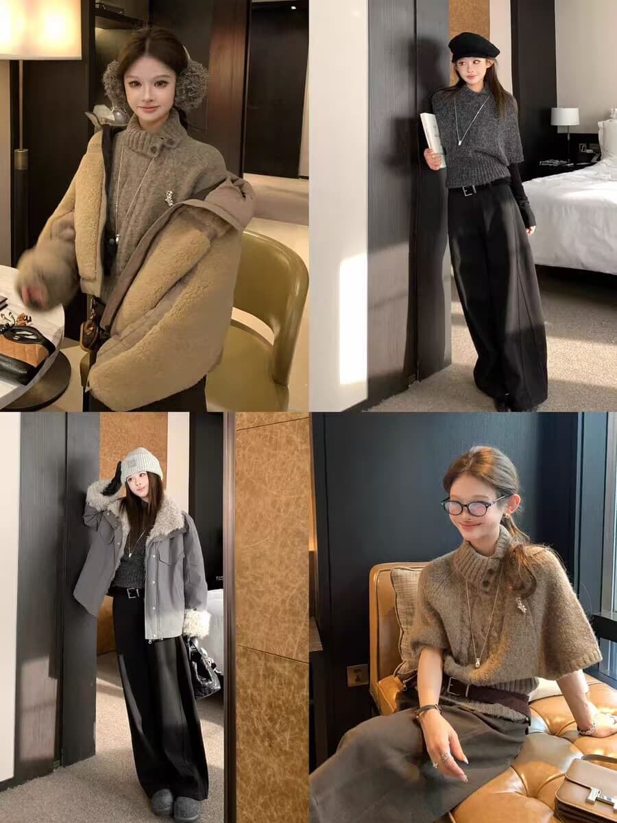 레트로 부유 한 가족 천 골드 miu 부서 착용 가져 가라. 양 낙타 망토 비스듬한 폴로 칼라 중간 소매 스웨터 가을 겨울 켜기 새로운 니트 맨위 상세 이미지 9