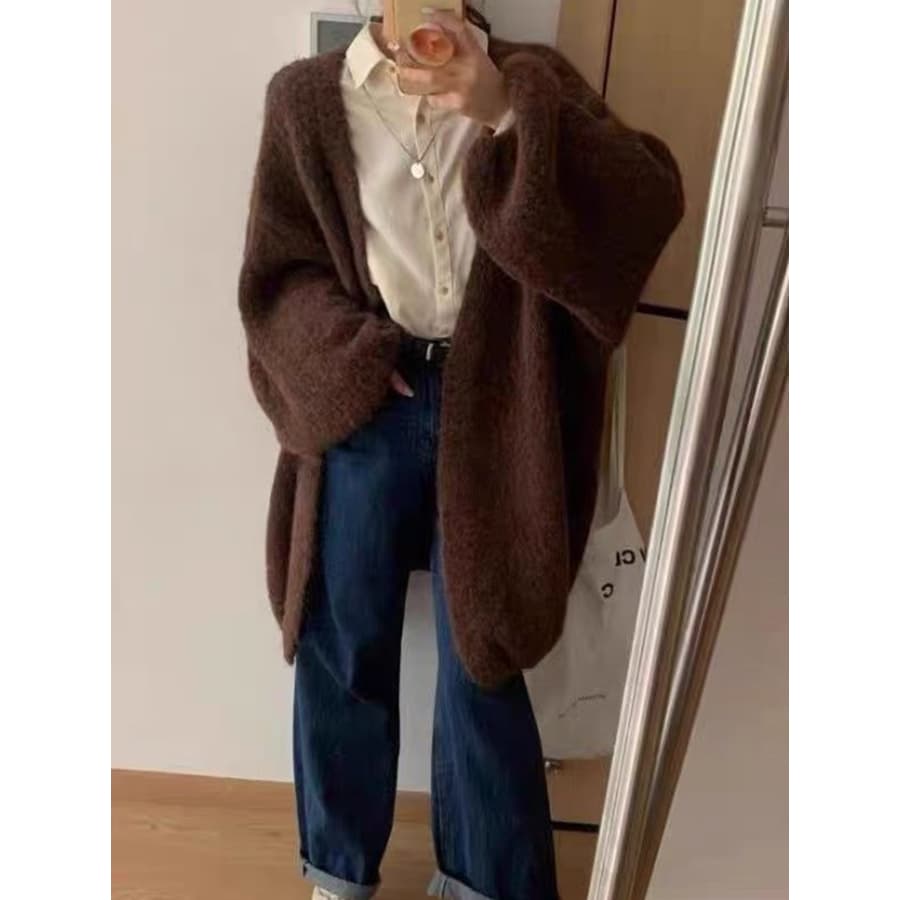 한 부서 느긋한 바람 부드러운 찹쌀 스웨터 여성 코트 가을 겨울 루즈핏 대 에디션 두꺼운 외국 가스 니트 오픈 가디건 외부 가져 가라. 이미지 2