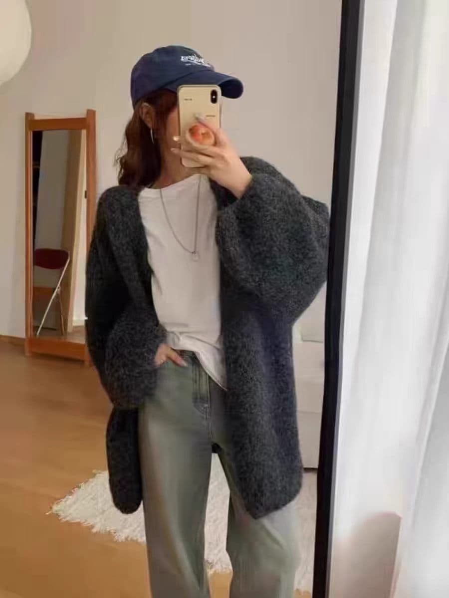 한 부서 느긋한 바람 부드러운 찹쌀 스웨터 여성 코트 가을 겨울 루즈핏 대 에디션 두꺼운 외국 가스 니트 오픈 가디건 외부 가져 가라. 상세 이미지 2