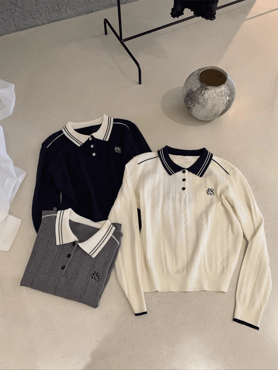 배색 POLO 칼라 트위스트 무늬 니트 스웨터 만나는 스웨터 여자 가을 겨울 캐주얼 긴팔 루즈핏 슬림해 보이는 인사이드 잡아라. 의류 상세 이미지 11