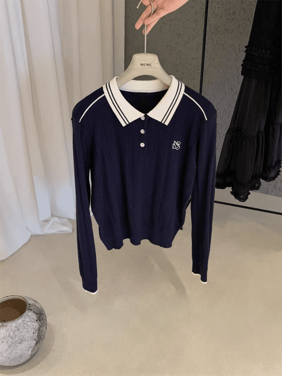 배색 POLO 칼라 트위스트 무늬 니트 스웨터 만나는 스웨터 여자 가을 겨울 캐주얼 긴팔 루즈핏 슬림해 보이는 인사이드 잡아라. 의류 상세 이미지 14