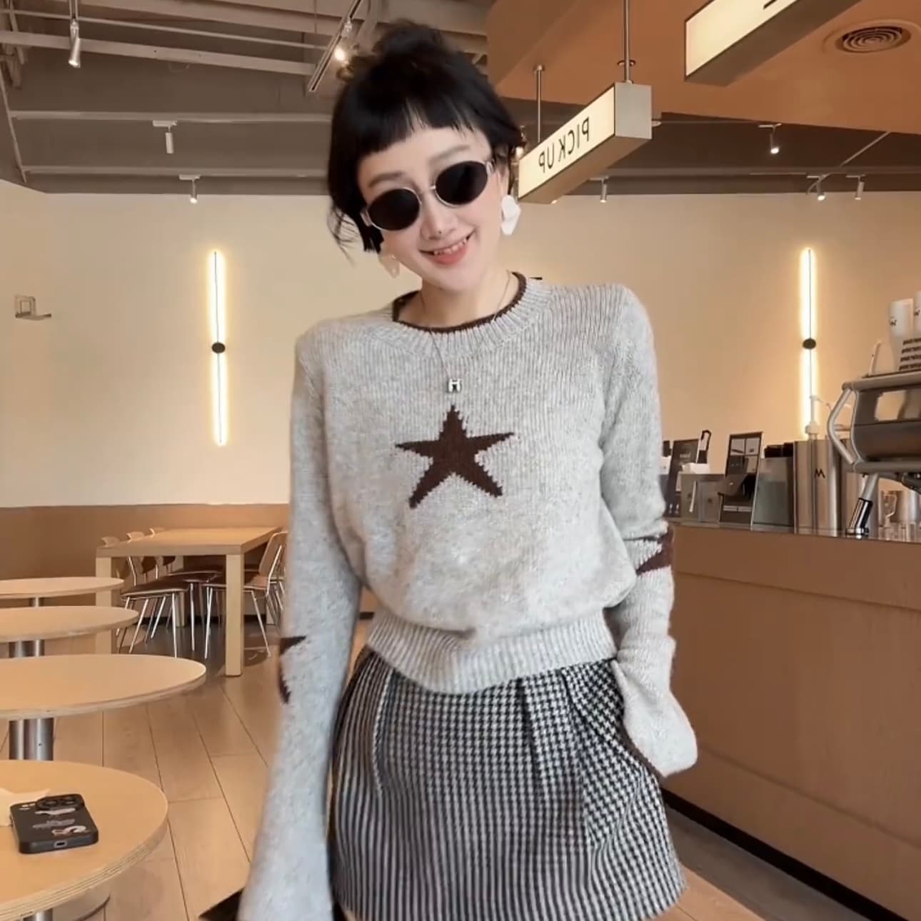한 부서 귀여운 나팔 소매 펜타곤 별 니트 스웨터 여성 새로운 패션 품격 연령 감소 작은 대중 다용도 맨위 여성 상세 이미지 14