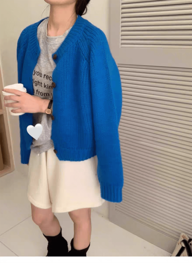 한국 스타일 사탕 색상 여성 라운드 넥 오픈 가디건 연령 감소 두꺼운 스웨터 코트 루즈핏 슬림해 보이는 니트 스웨터 맨위 상세 이미지 20