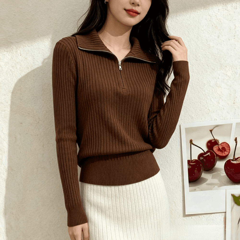 하프 지퍼 POLO 칼라 스웨터 니트 스웨터 여성 봄 가을 새로운 폴로 칼라 두꺼운 인사이드 가져 가라. 가을 겨울 만나는 맨위 이미지 2