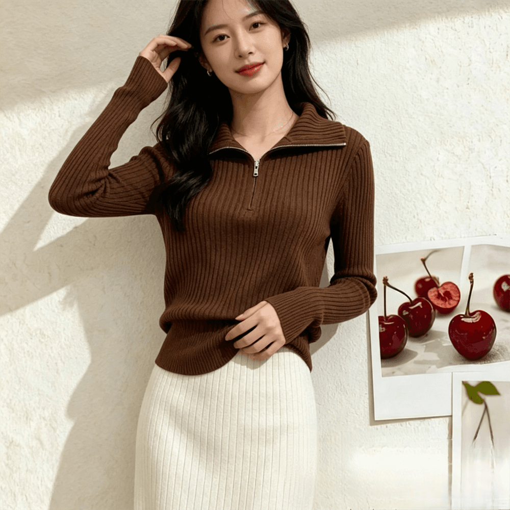하프 지퍼 POLO 칼라 스웨터 니트 스웨터 여성 봄 가을 새로운 폴로 칼라 두꺼운 인사이드 가져 가라. 가을 겨울 만나는 맨위 상세 이미지 6