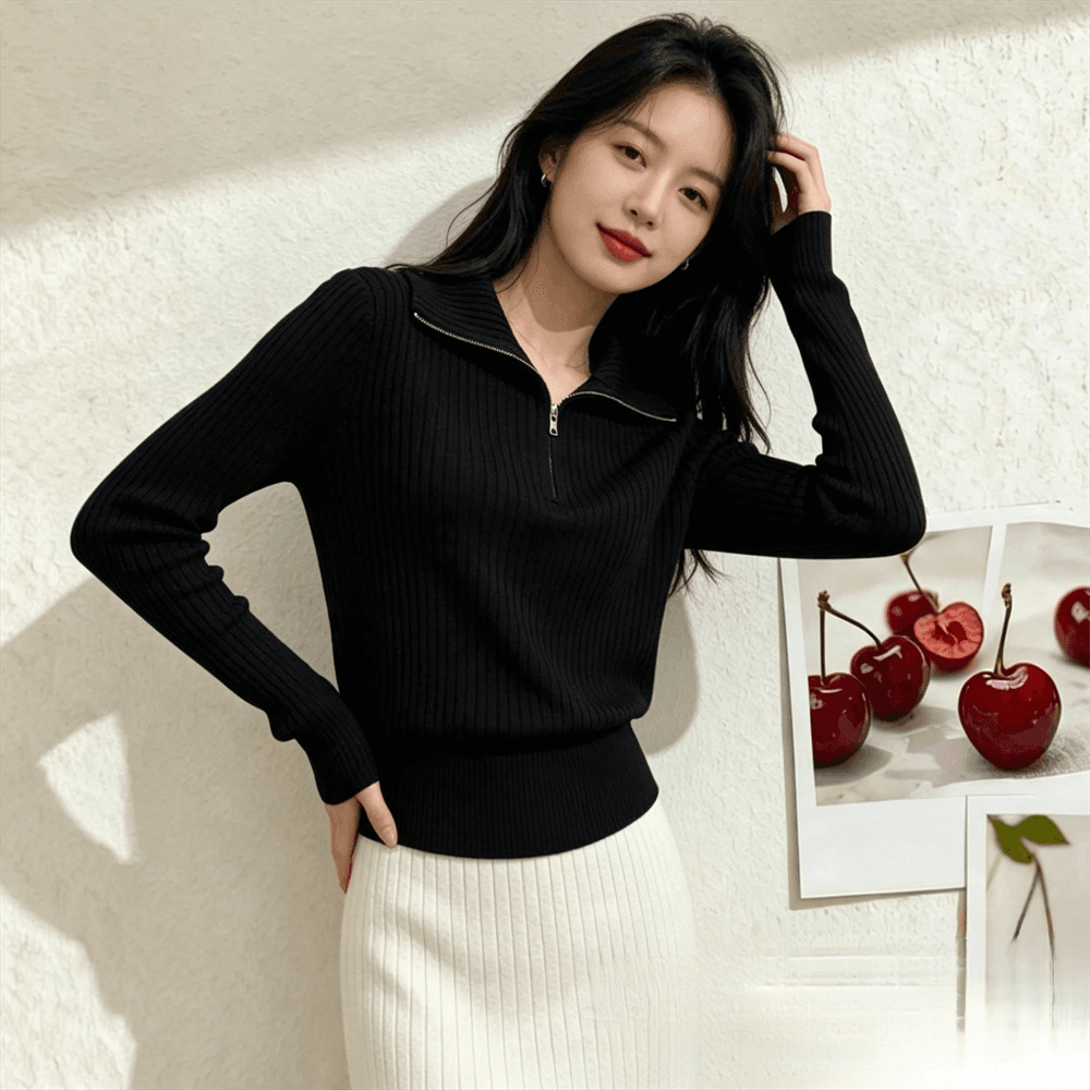 하프 지퍼 POLO 칼라 스웨터 니트 스웨터 여성 봄 가을 새로운 폴로 칼라 두꺼운 인사이드 가져 가라. 가을 겨울 만나는 맨위 상세 이미지 13