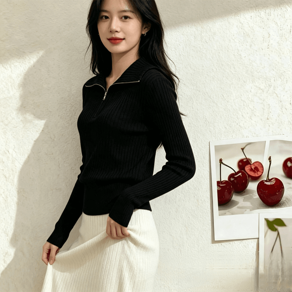 하프 지퍼 POLO 칼라 스웨터 니트 스웨터 여성 봄 가을 새로운 폴로 칼라 두꺼운 인사이드 가져 가라. 가을 겨울 만나는 맨위 상세 이미지 14