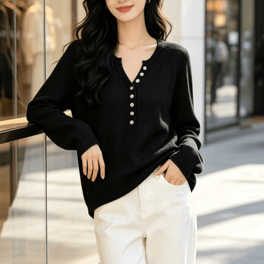 고급 센스 반 개방 칼라 긴팔 티셔츠 여성 가을 새로운 슬림해 보이는 인사이드 가져 가라. 만나는 니트 스웨터 맨위 상세 이미지 25