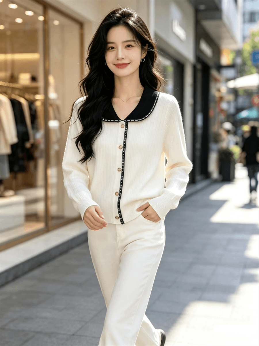 폴로 칼라 오픈 가디건 여성 코트 새로운 봄 가을 외출용 다용도 몸매 가꾸기 베이비 칼라 니트 스웨터 맨위 한국 스타일 상세 이미지 9