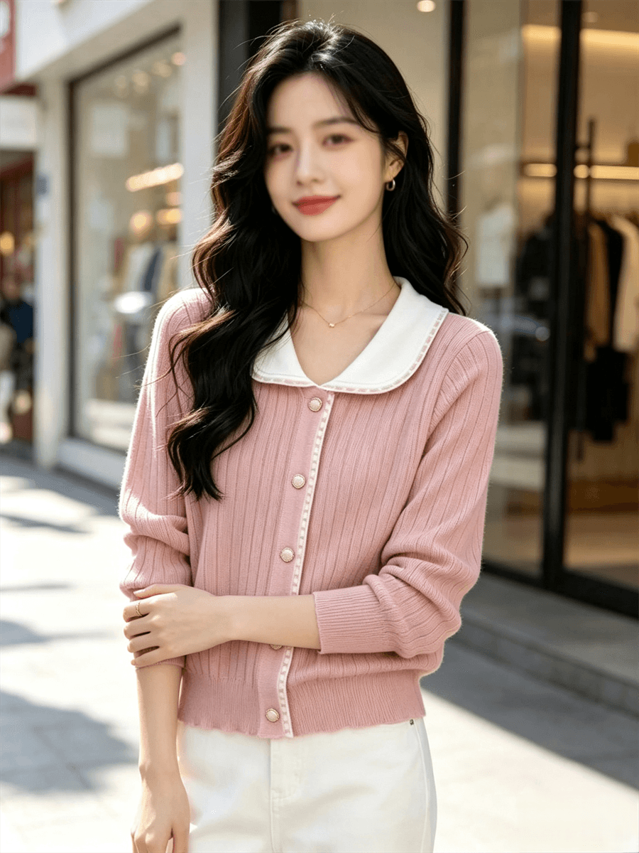 폴로 칼라 오픈 가디건 여성 코트 새로운 봄 가을 외출용 다용도 몸매 가꾸기 베이비 칼라 니트 스웨터 맨위 한국 스타일 상세 이미지 16