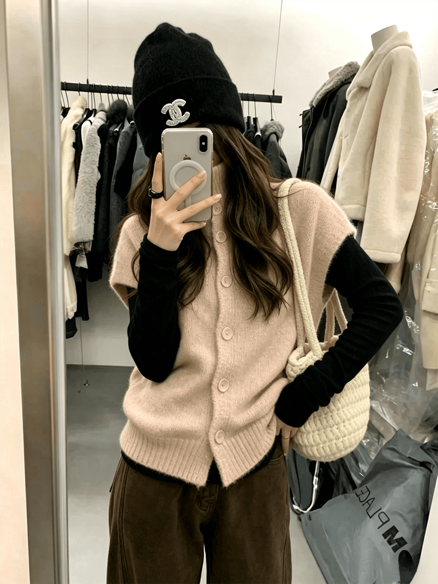 한 부서 외국 가스 빨간색 분위기 센스 반팔 어깨 스웨터 조끼 여성 작은 대중 디자인 센스 연령 감소 슬림해 보이는 맨위 트렌디 상세 이미지 2