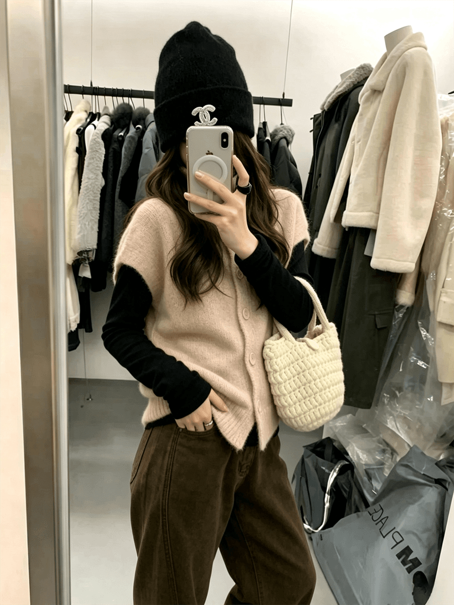 한 부서 외국 가스 빨간색 분위기 센스 반팔 어깨 스웨터 조끼 여성 작은 대중 디자인 센스 연령 감소 슬림해 보이는 맨위 트렌디 상세 이미지 3