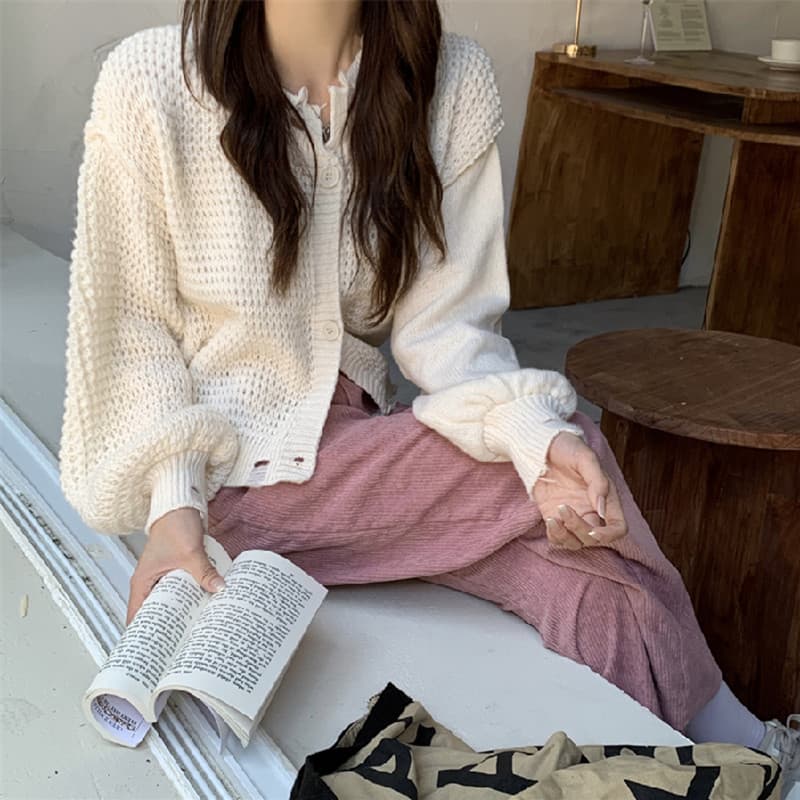 스웨터 여자 가을 품격 다용도 재킷 새로운 한국 스타일 디자인 센스 벌룬 소매 찢어진 부분 쇼트 스타일 맨위 상세 이미지 2