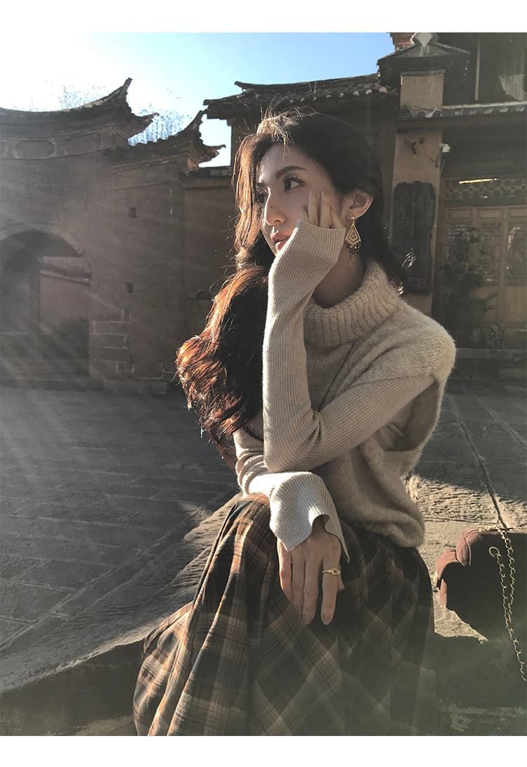 한 부서 터틀넥 니트 베스트 조끼 여성 짧은 새로운 루즈핏 느긋한 센스 스택 착용 민소매 스웨터 상세 이미지 24