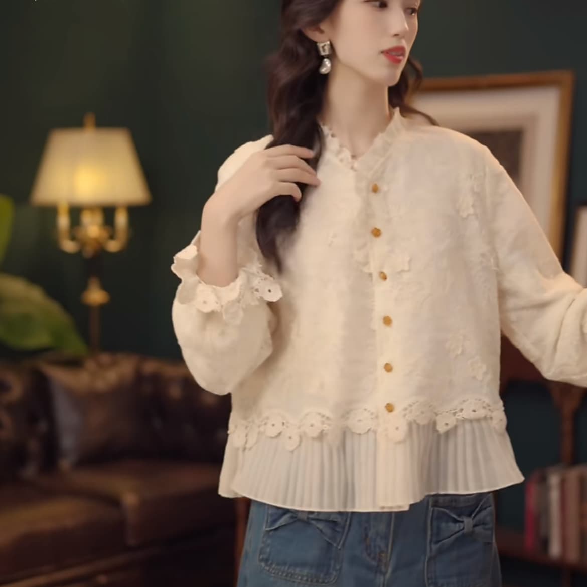 살구 배 홍콩 바람 레트로 단색 긴팔 루즈핏 슬림해 보이는 맨위 상세 이미지 1