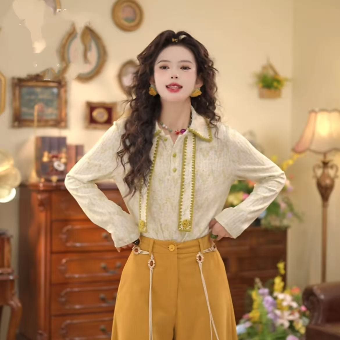꽃 송이 레트로 항구 바람 봄 새로운 셔츠 품격 디자인 센스 맨위 상세 이미지 1