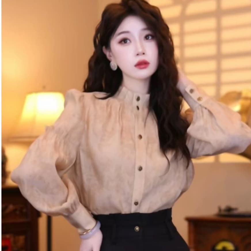 2 색 중간 수준 구름 그림자 홍콩 느낌 레트로 디자인 센스 품격 봄 가을 긴팔 맨위 이미지 2