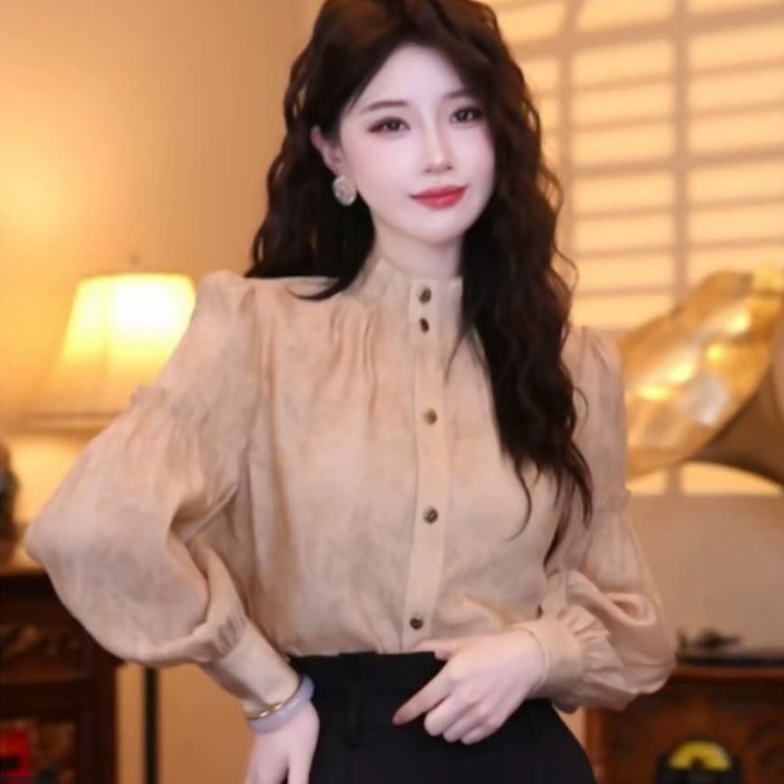2 색 중간 수준 구름 그림자 홍콩 느낌 레트로 디자인 센스 품격 봄 가을 긴팔 맨위 상세 이미지 9