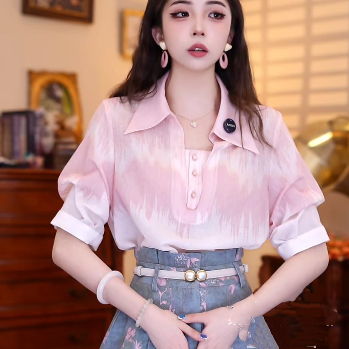 폭발 주스 복숭아 홍콩 느낌 레트로 패션 품격 맨위 상세 이미지 1