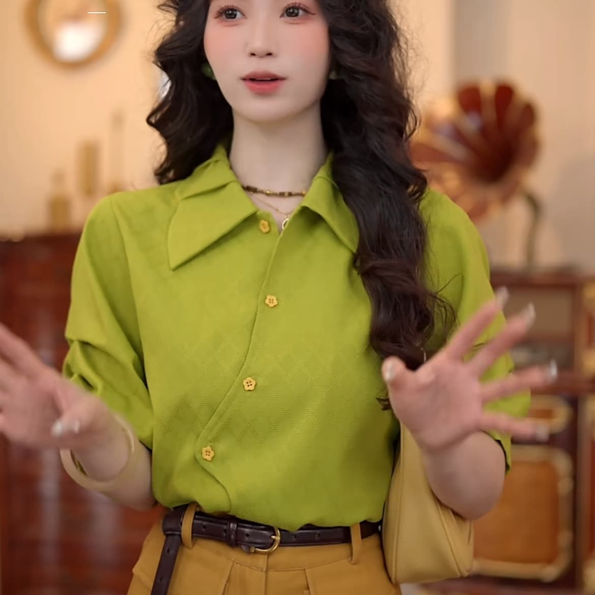 4 색 유키 안 스택 그늘 봄 여름 반팔 맨위 품격 새로운 다용도 작은 대중 셔츠 데님 반신 스커트 상세 이미지 26