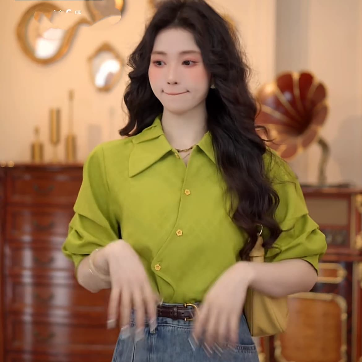 4 색 유키 안 스택 그늘 봄 여름 반팔 맨위 품격 새로운 다용도 작은 대중 셔츠 데님 반신 스커트 상세 이미지 27