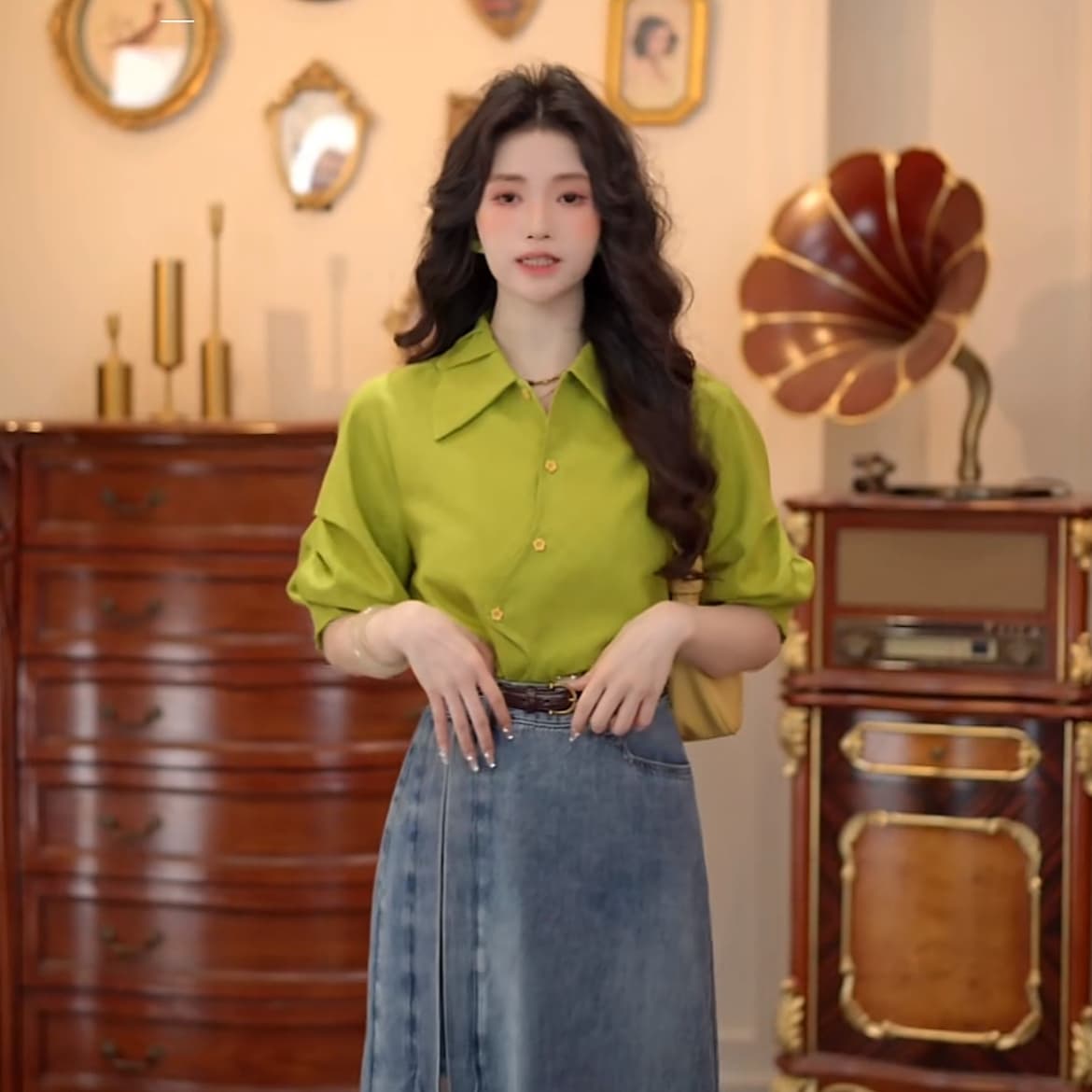 4 색 유키 안 스택 그늘 봄 여름 반팔 맨위 품격 새로운 다용도 작은 대중 셔츠 데님 반신 스커트 상세 이미지 28