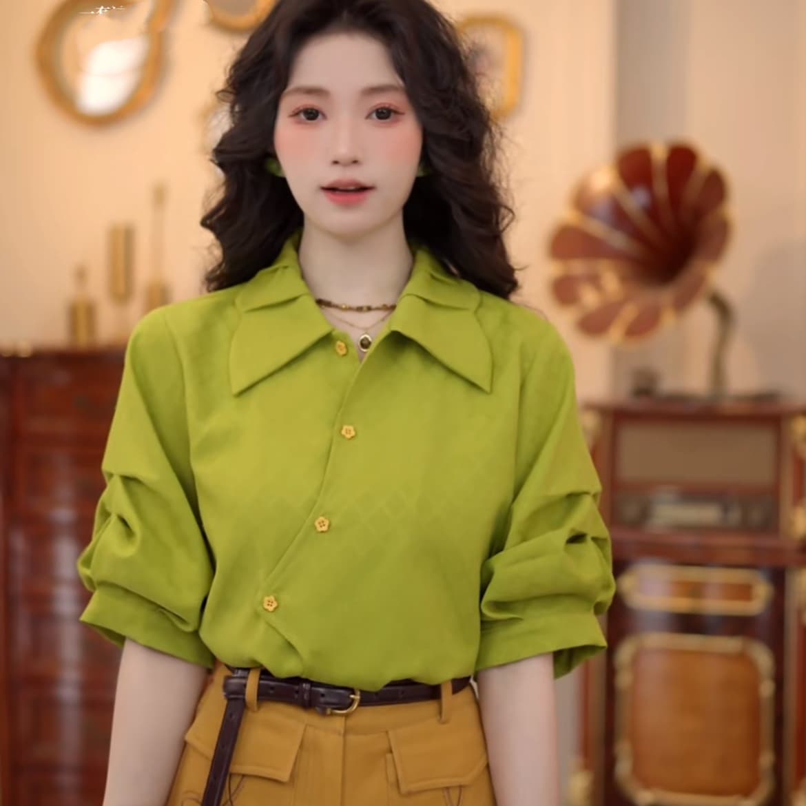 4 색 유키 안 스택 그늘 봄 여름 반팔 맨위 품격 새로운 다용도 작은 대중 셔츠 데님 반신 스커트 상세 이미지 32