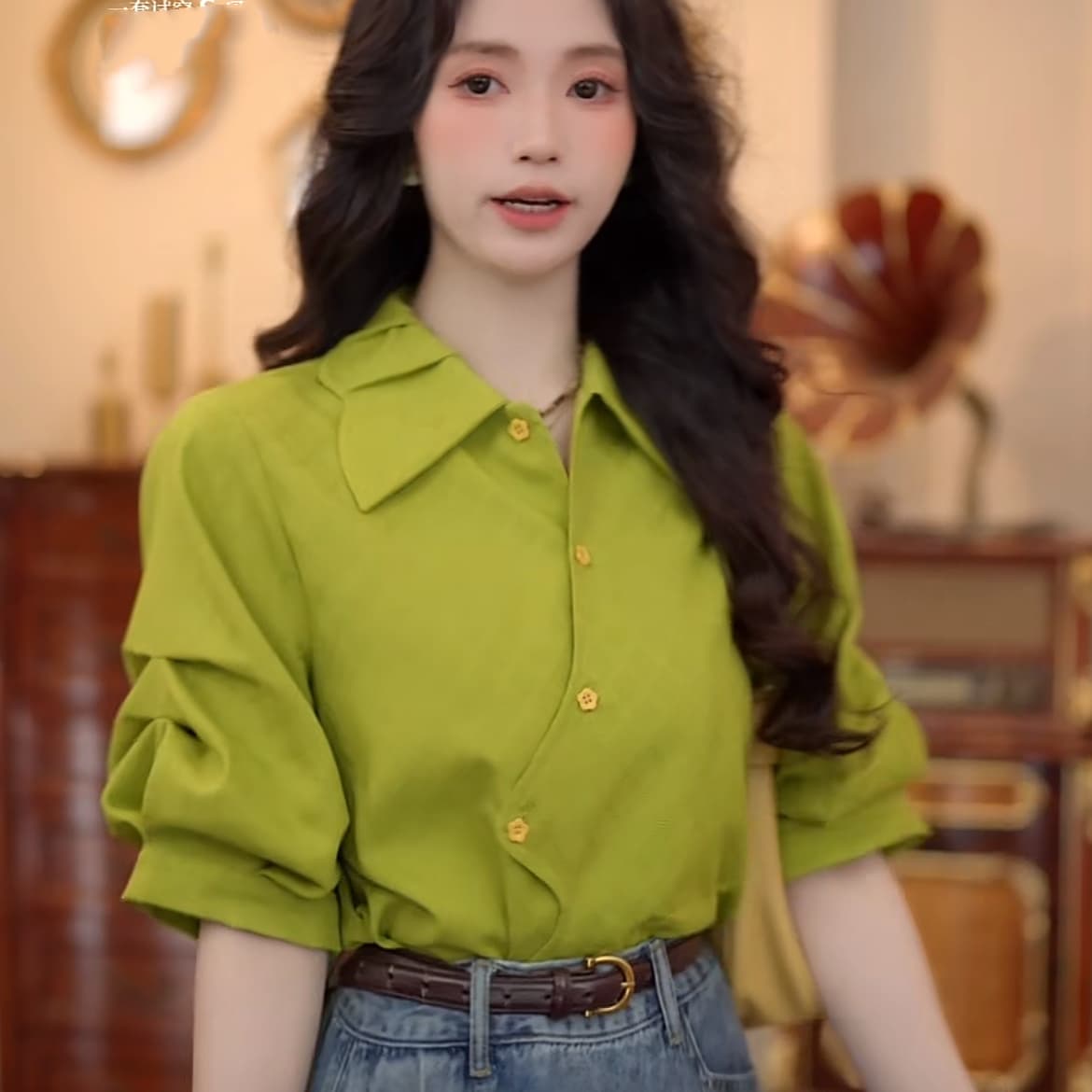 4 색 유키 안 스택 그늘 봄 여름 반팔 맨위 품격 새로운 다용도 작은 대중 셔츠 데님 반신 스커트 상세 이미지 33
