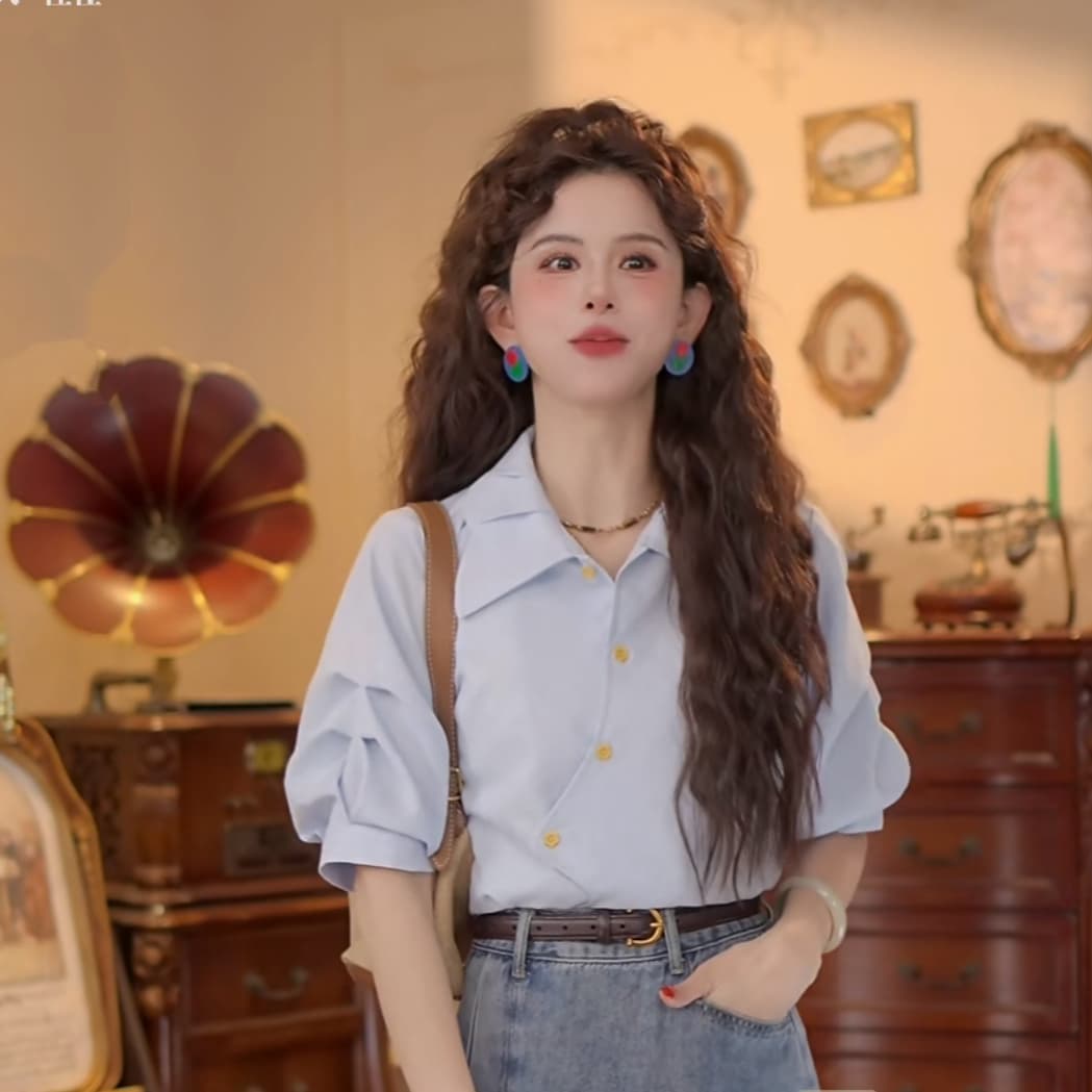 4 색 유키 안 스택 그늘 봄 여름 반팔 맨위 품격 새로운 다용도 작은 대중 셔츠 데님 반신 스커트 상세 이미지 18