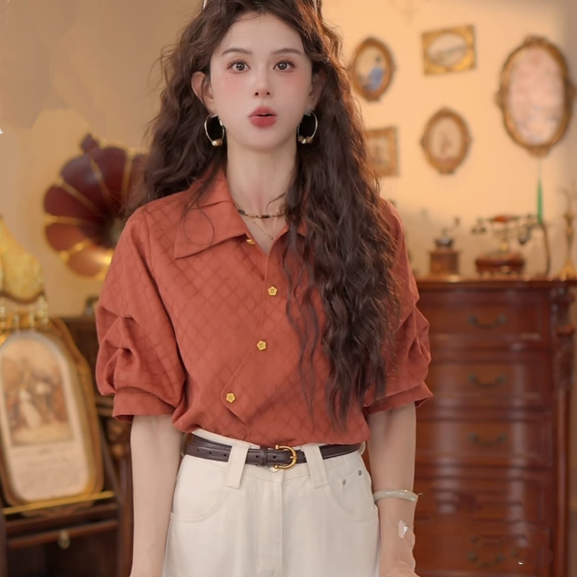 4 색 유키 안 스택 그늘 봄 여름 반팔 맨위 품격 새로운 다용도 작은 대중 셔츠 데님 반신 스커트 상세 이미지 13