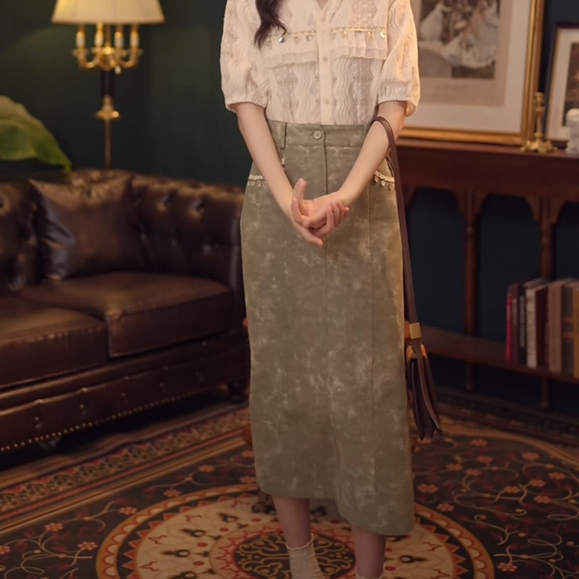 작은 빛 흔적 부드러운 셔츠 캐주얼 다용도 반팔 셔츠 여름 루즈핏 맨위 반바지 롱 스커트 이미지 4