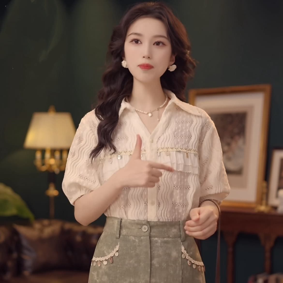 작은 빛 흔적 부드러운 셔츠 캐주얼 다용도 반팔 셔츠 여름 루즈핏 맨위 반바지 롱 스커트 상세 이미지 10
