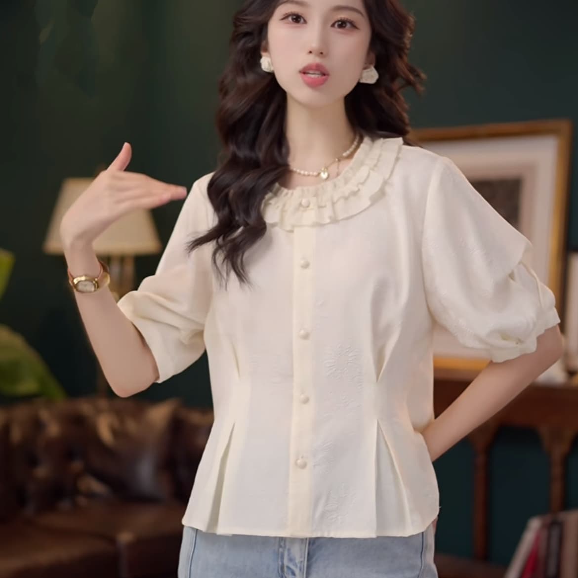 살구 배 차 부드러운 셔츠 캐주얼 다용도 반팔 여성 셔츠 여름 맨위 상세 이미지 9