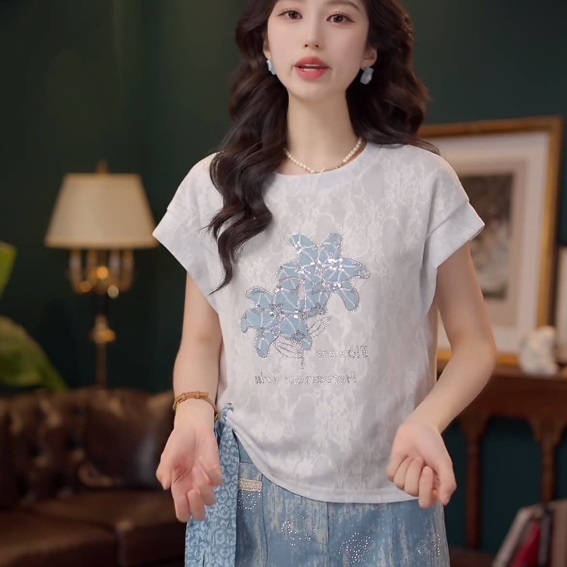 불가사리 정원 부드러운 셔츠 캐주얼 다용도 반팔 여성 셔츠 여름 맨위 이미지 3